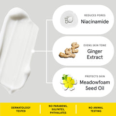 Niacinamide et ingrédients-clés pour un teint plus uniforme.