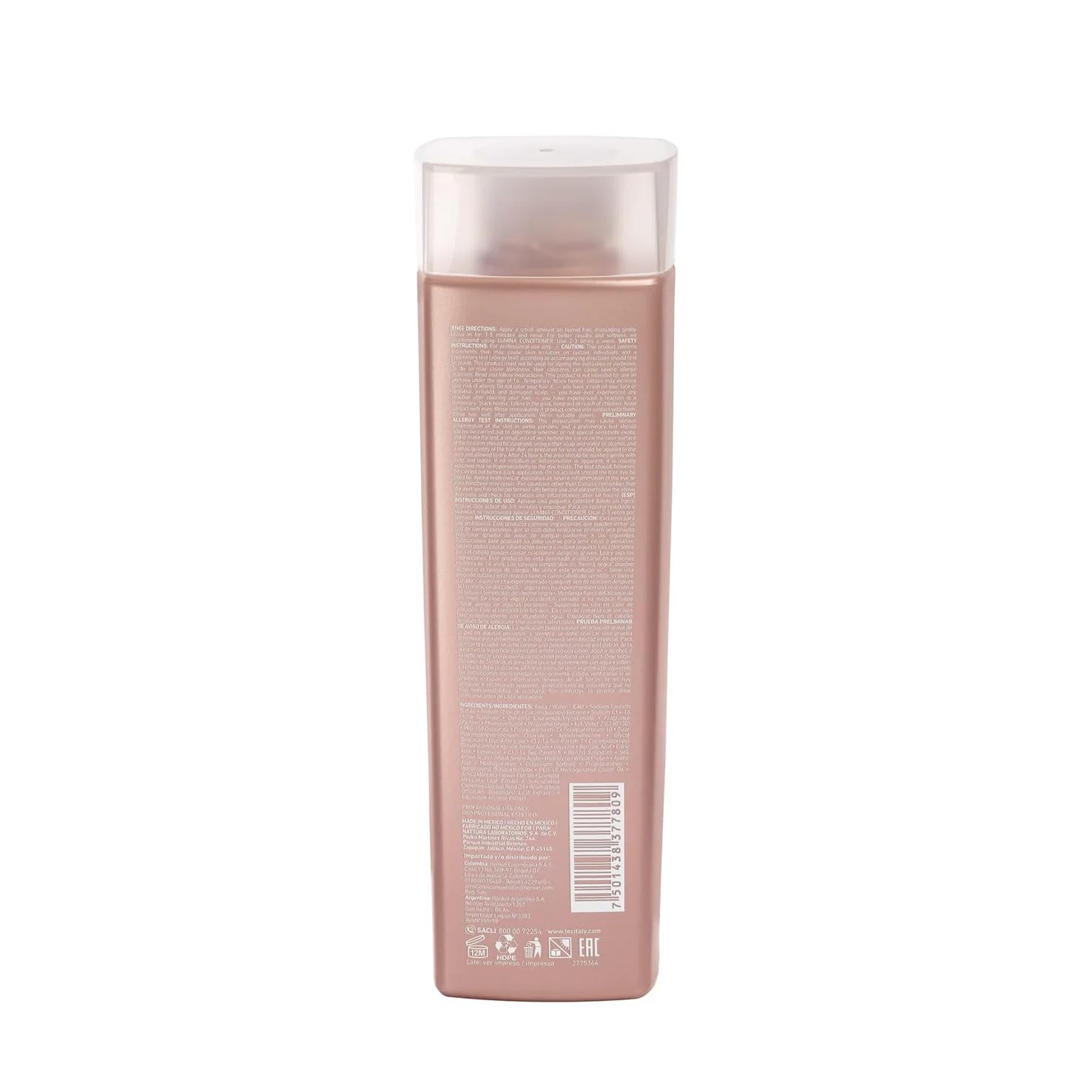 Lumina champú púrpura neutraliza amarillos en canas para un acabado suave.