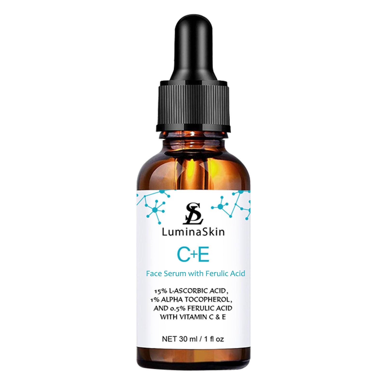 LuminaSkin Serum Vitamina C en bote para piel radiante.