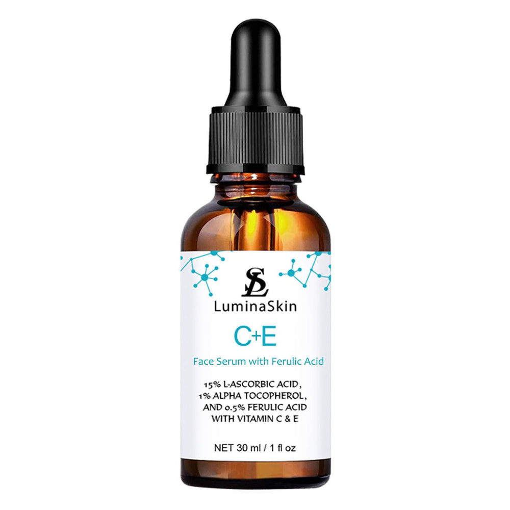 LuminaSkin Serum Vitamina C en bote para piel radiante.