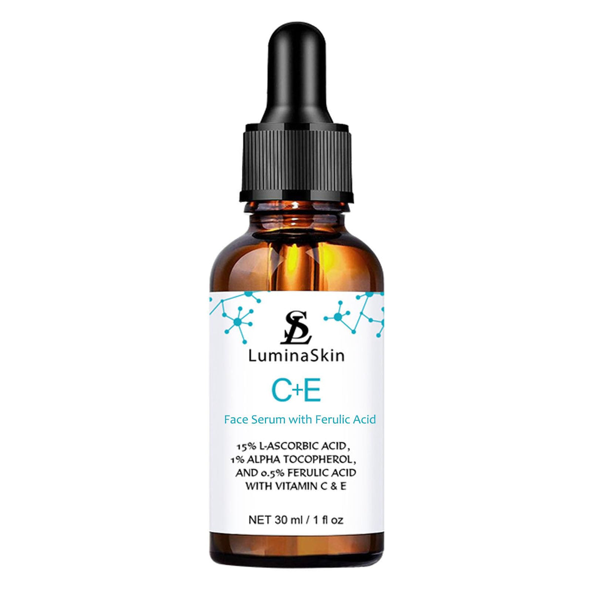 LuminaSkin Serum Vitamina C en bote para piel radiante.