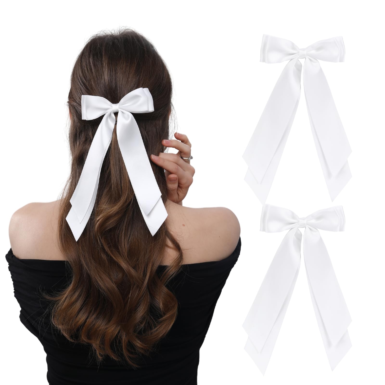 LuSeren: dos lazos doble capa blanco con clip para peinado duradero.
