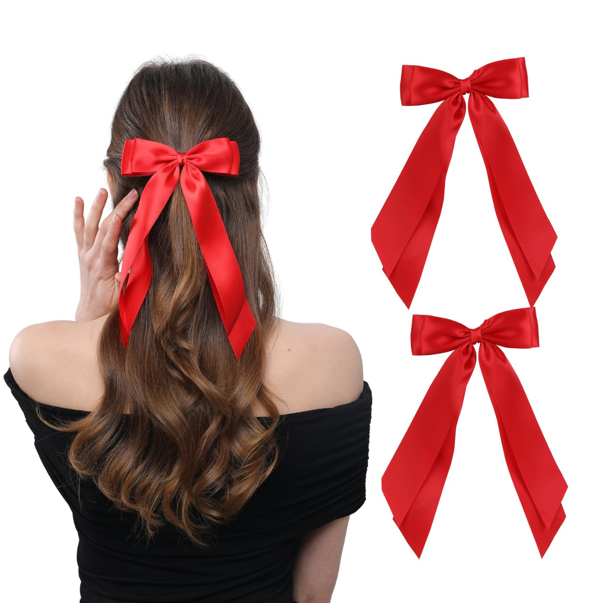 LuSeren lazo doble rojo con clip cocodrilo para peinados elegantes.