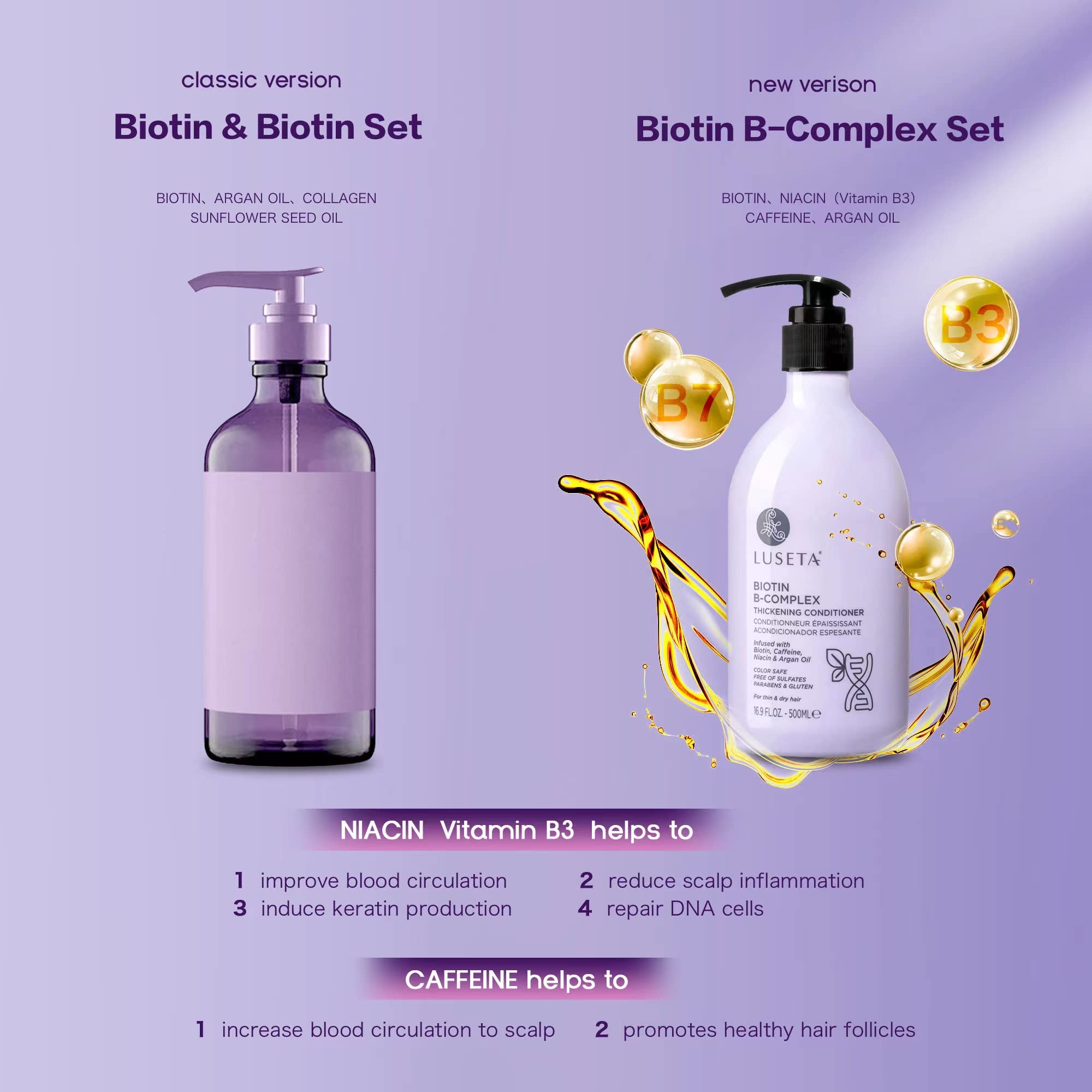 L LUSETA B-Complex Acondicionador, botella vertida, desenreda y suaviza el cabello.