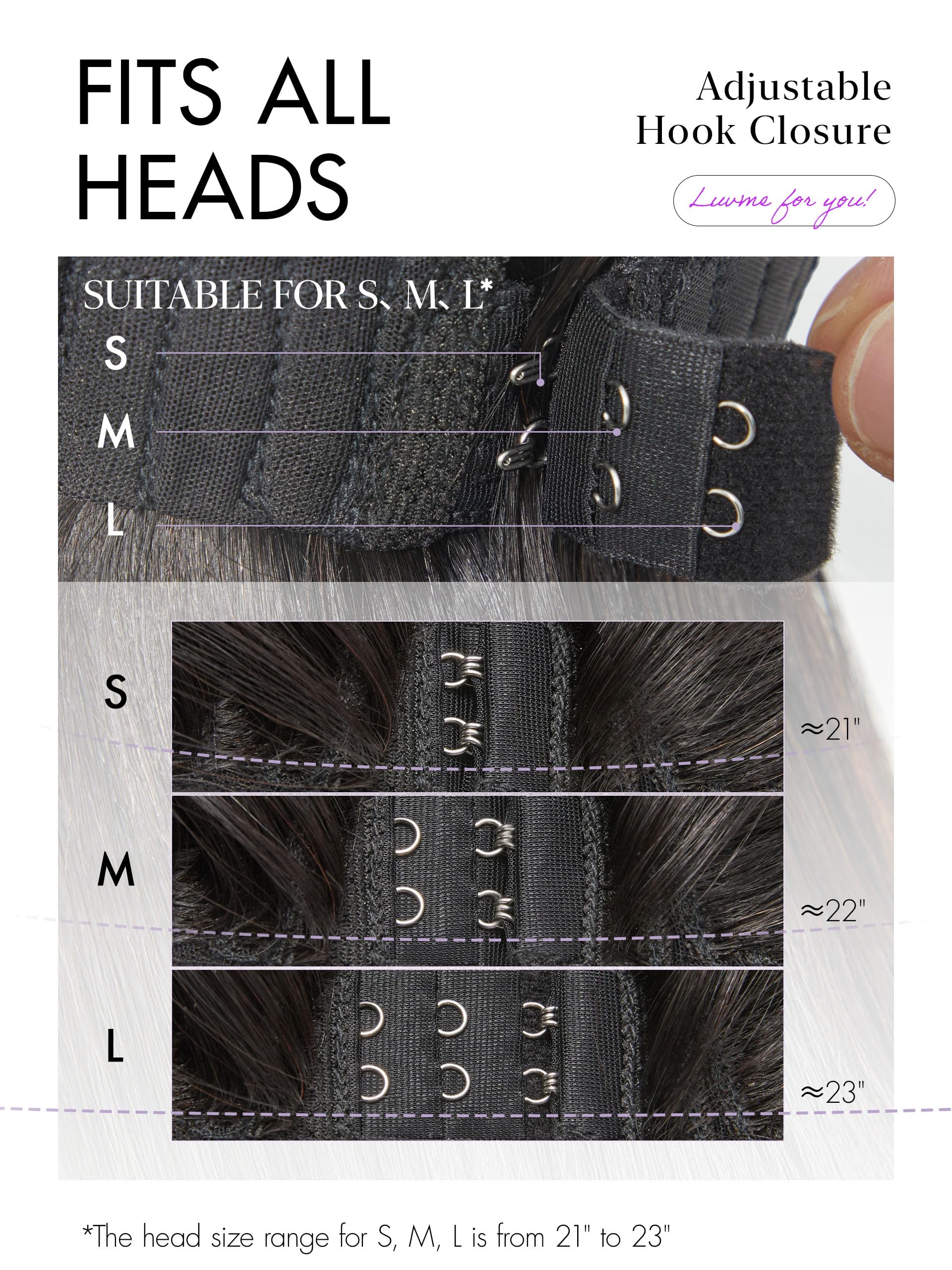 Peluca LUVME con línea de cabello prepeinada para un resultado natural.