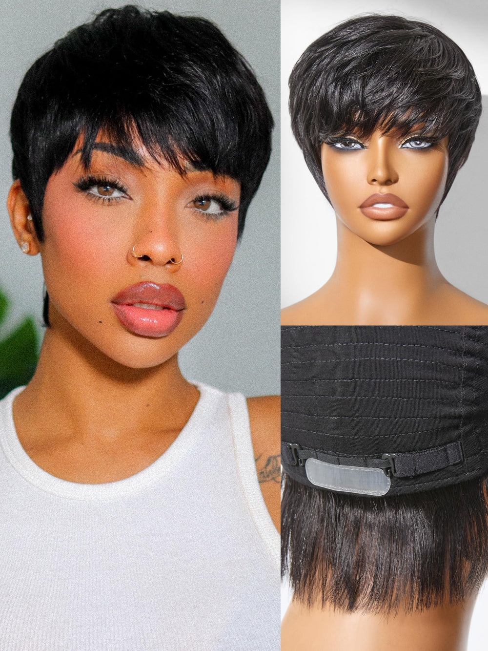 LUVME HAIR pixie 5 pulgadas con bangs para un estilo rápido y actual.