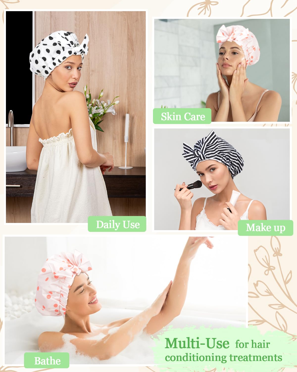 Gorro de ducha Luvruitaky con ajuste de 21 a 23.5 pulgadas.