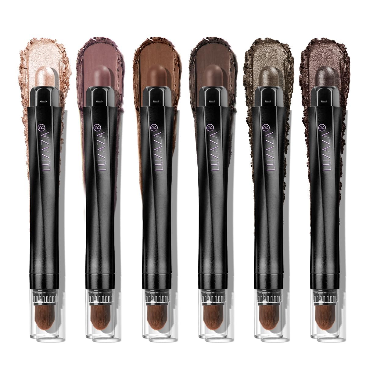 Luxaza Pro neutral eyeshadow stick set packaging close-up, quick selection.