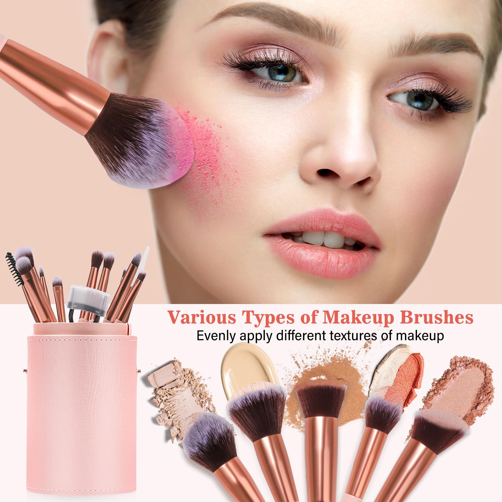 Luxbru pinceles para rostro y ojos, aplicación precisa y suave.