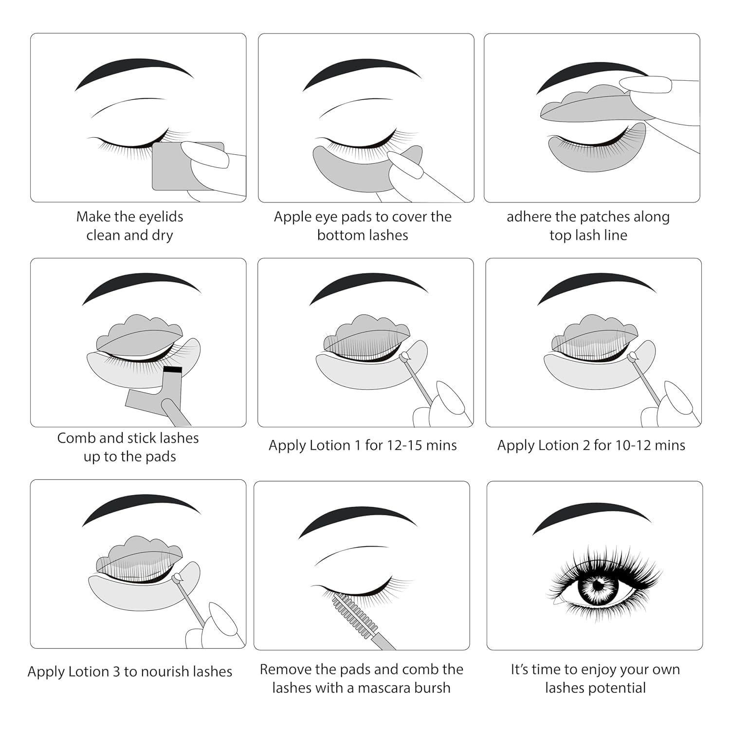 Luxe Lashlift, instrucciones impresas, guía paso a paso