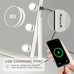 Luxevue Espejo de vanidad con USB y soporte para teléfono práctico