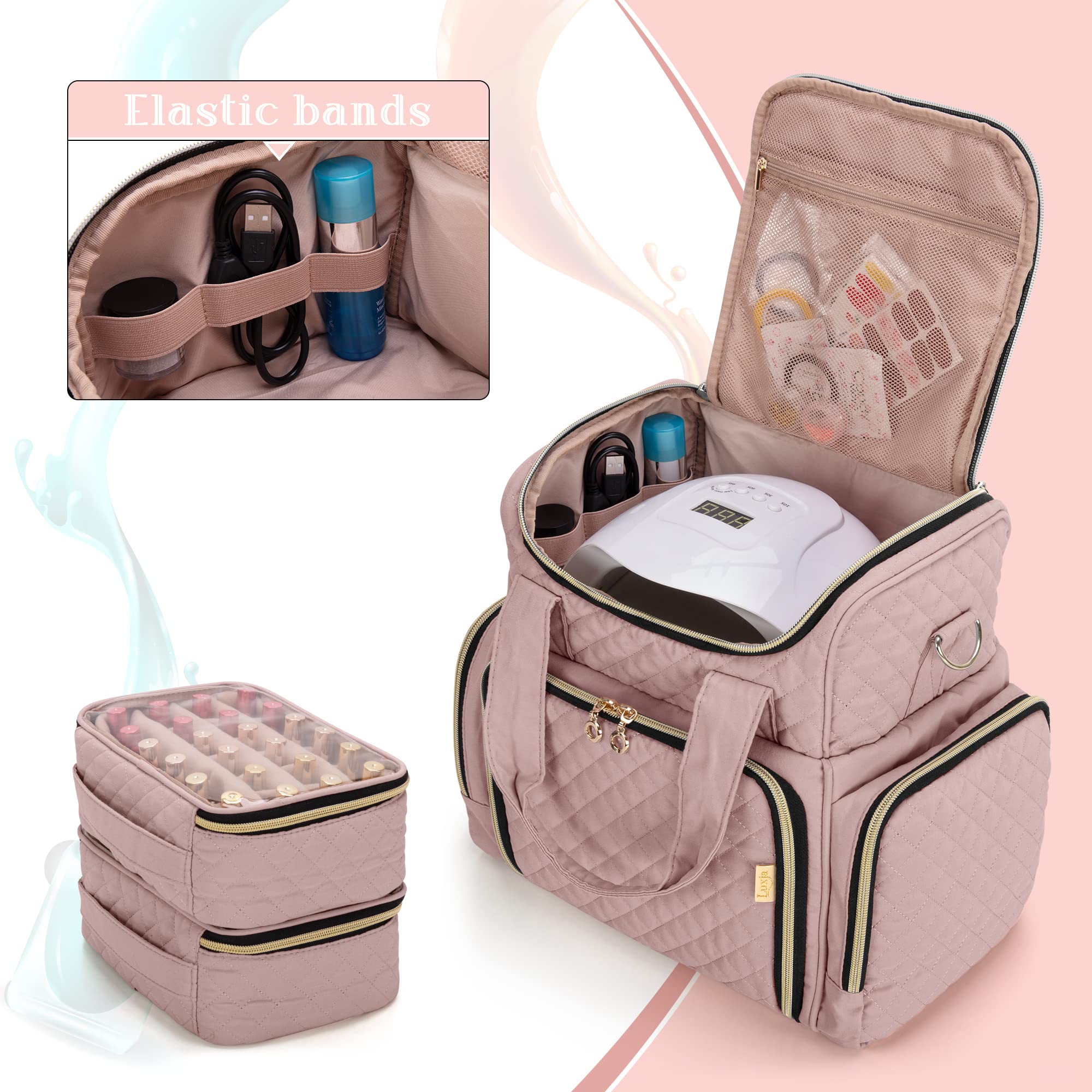 Luxja con dos cajas desmontables para 24 esmaltes de 15 ml, almacenamiento seguro.