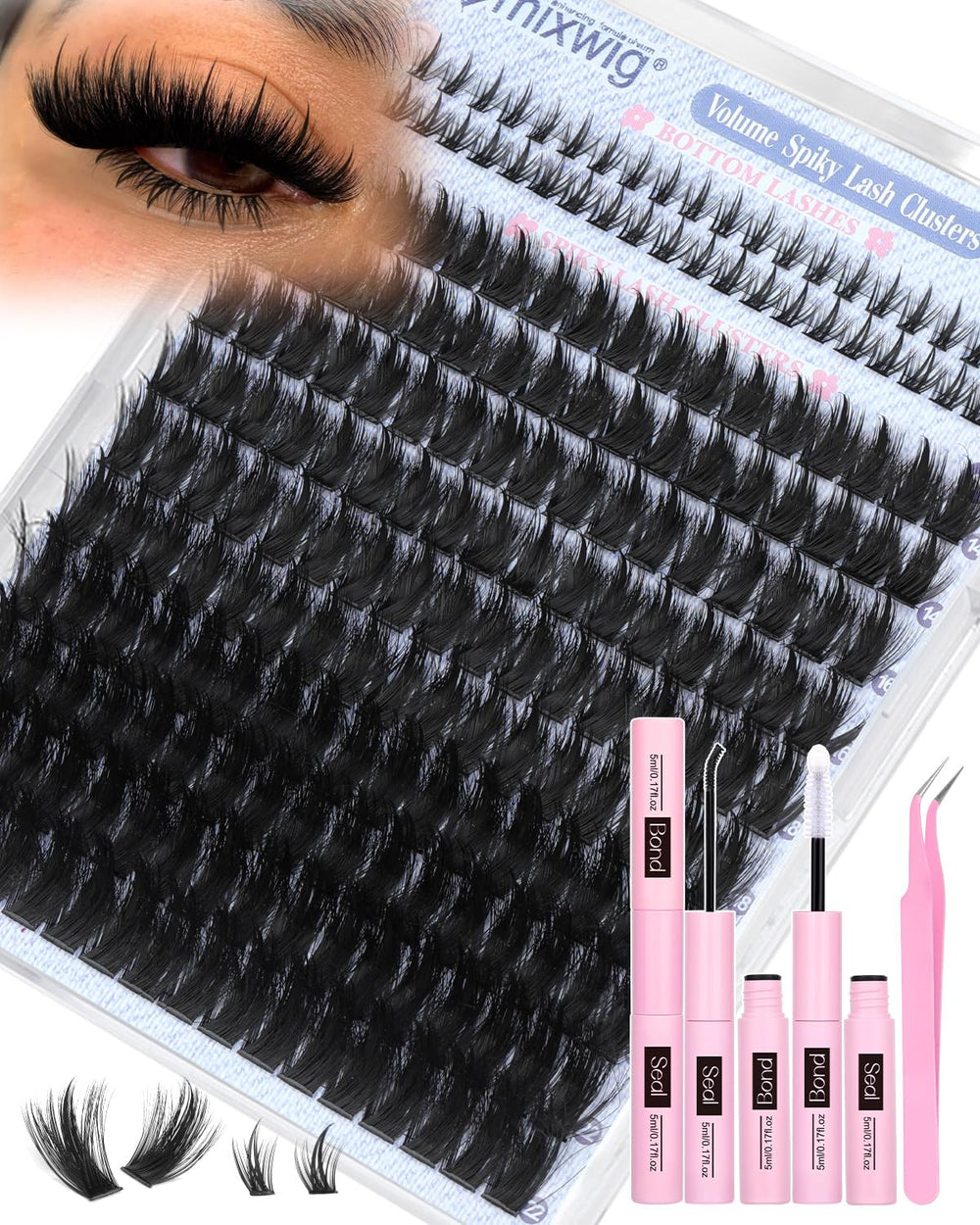 Lvmixwig kit pestañas clusters espigas volumen: diseño completo para lograr efecto dramático en casa.