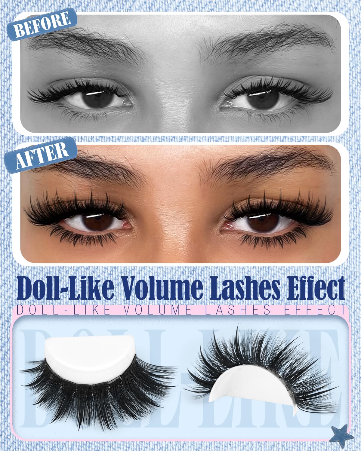 Lvmixwig pestañas inferiores clusters espigas: completa el look con sombras y detalle.