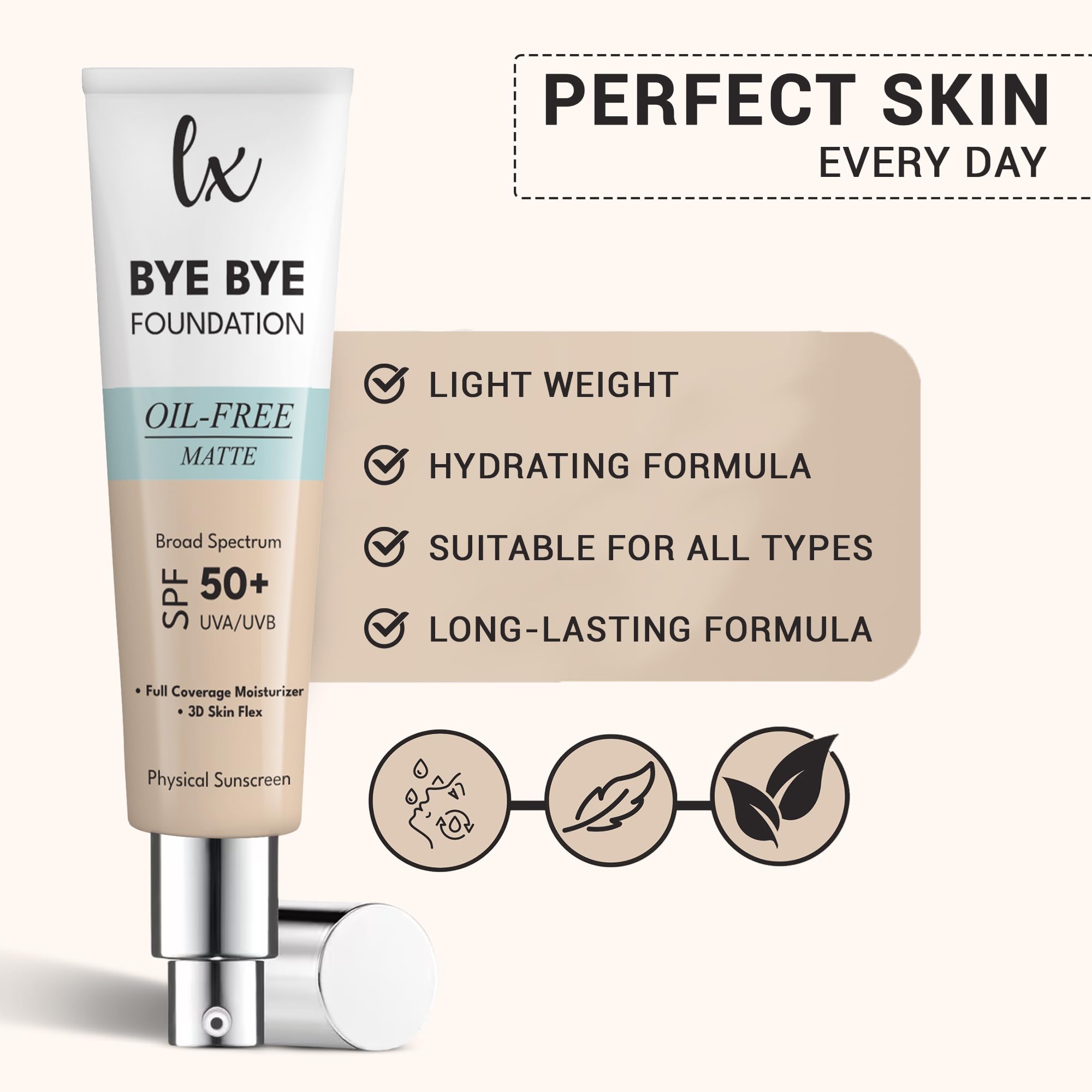 Lx Blend Bye Bye SPF50: protección solar diaria para piel expuesta.