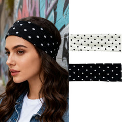 Banda LYLYNB de cabello con puntos negros y blancos, ideal para estilo retro diario.