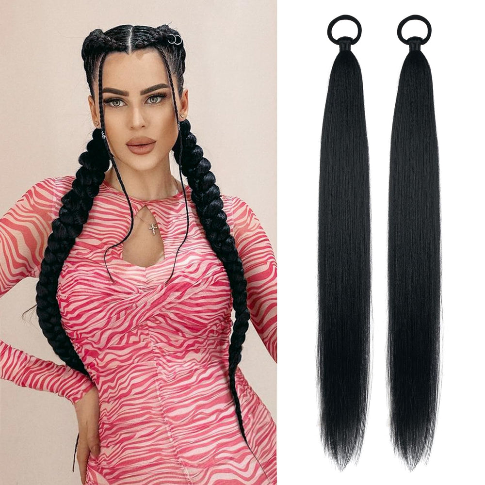 LyoRuSi extensión cola de caballo negra, peinado instantáneo para salidas.