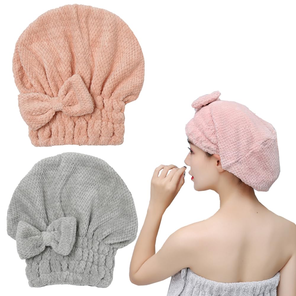 M-bestl toalla cap de microfibra rosa, secado rápido del cabello.