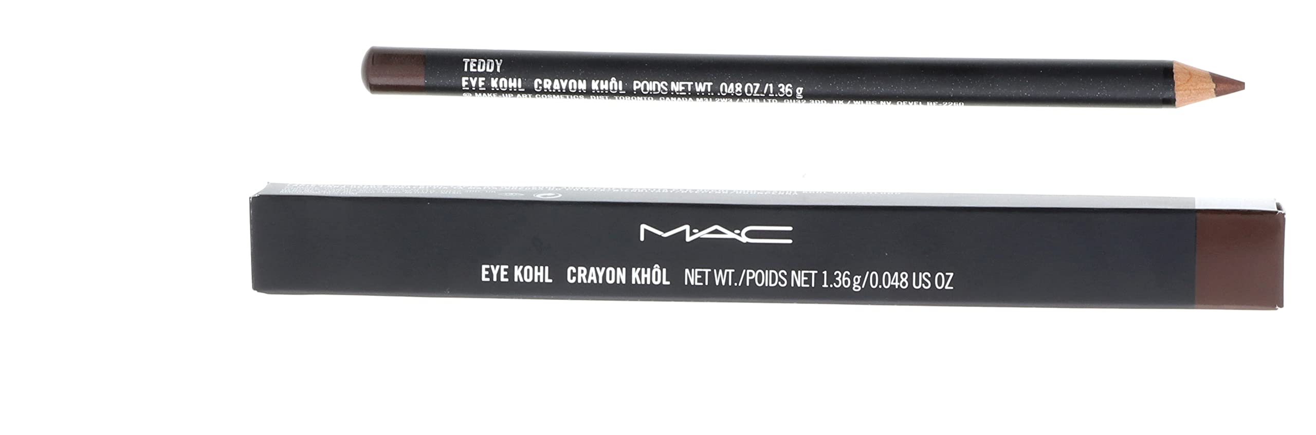 MAC delineador Teddy tono marrón profundo con brillo sutil para looks versátiles.