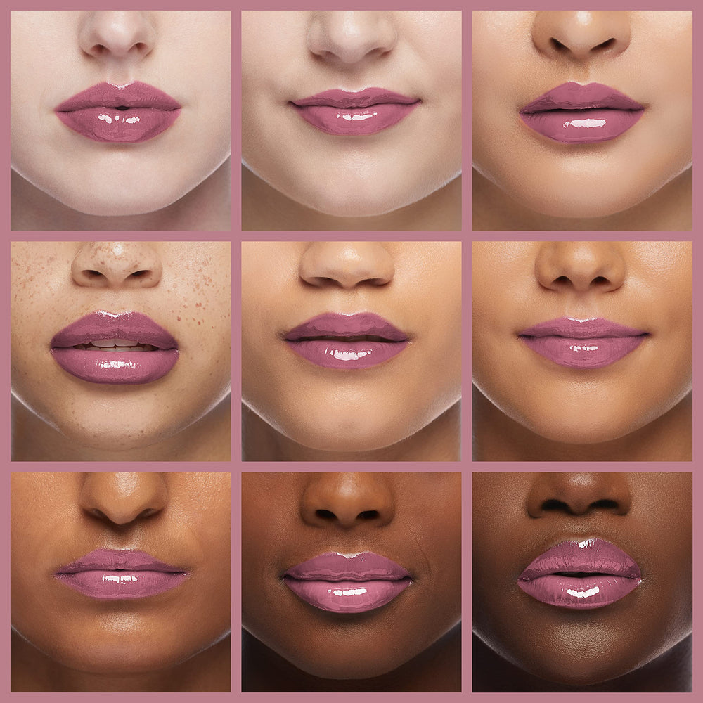 MAC Frost Lipstick Plum Dandy, muestra swatches en labios con acabado semi-lustroso.