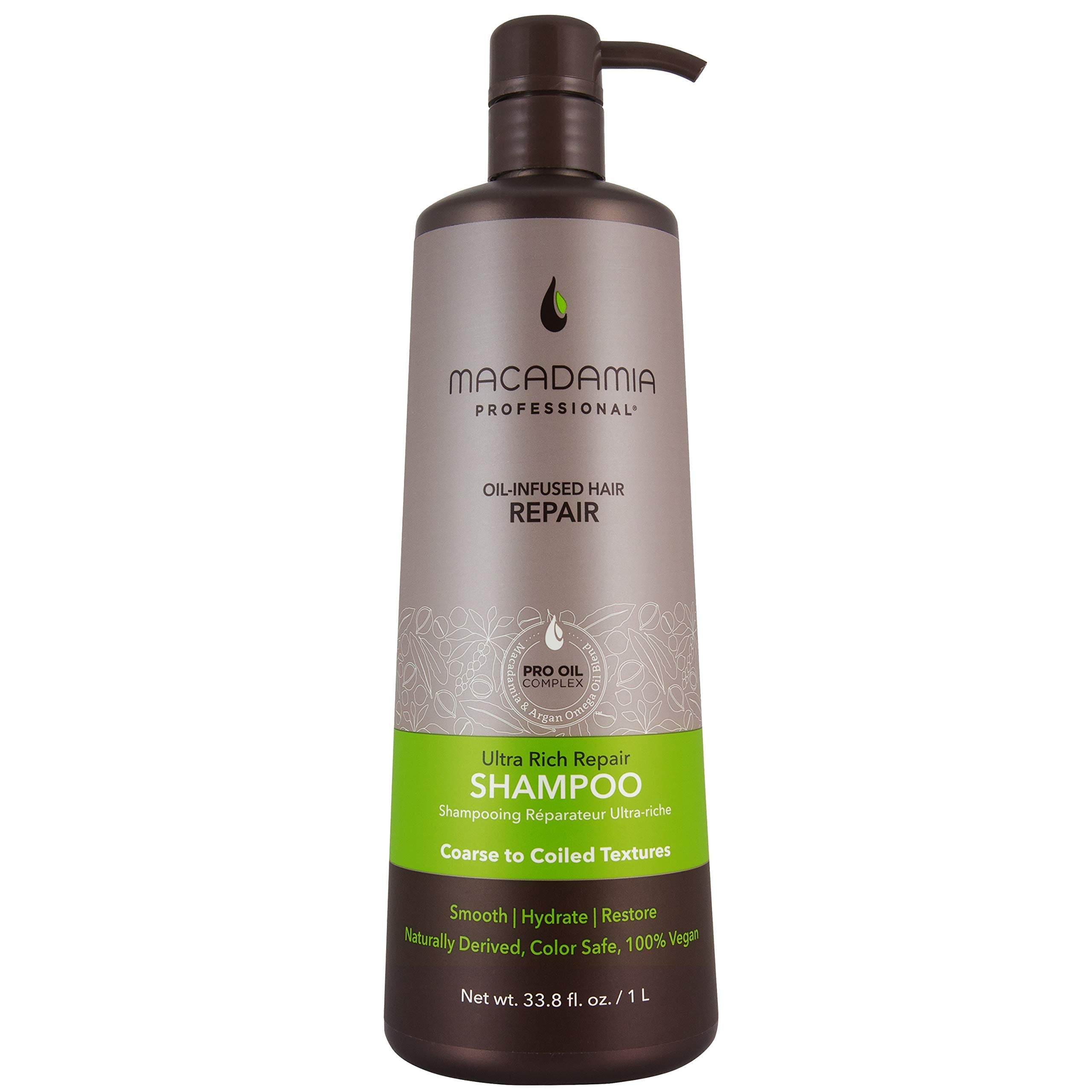 Macadamia Professional Champú Ultra Rica, botella, hidratación profunda para cabello grueso.