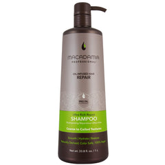 Macadamia Professional Champú Ultra Rica, botella, hidratación profunda para cabello grueso.