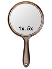 Macaki espejo de mano, doble cara 1x y 5x para maquillaje detallado.