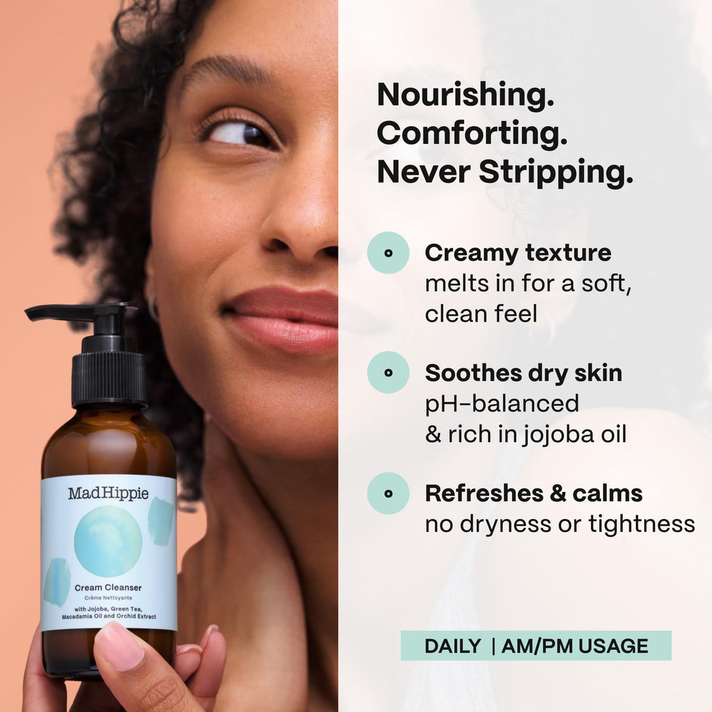 Mad Hippie Cream Cleanser con té verde, antioxidante suave para la piel.