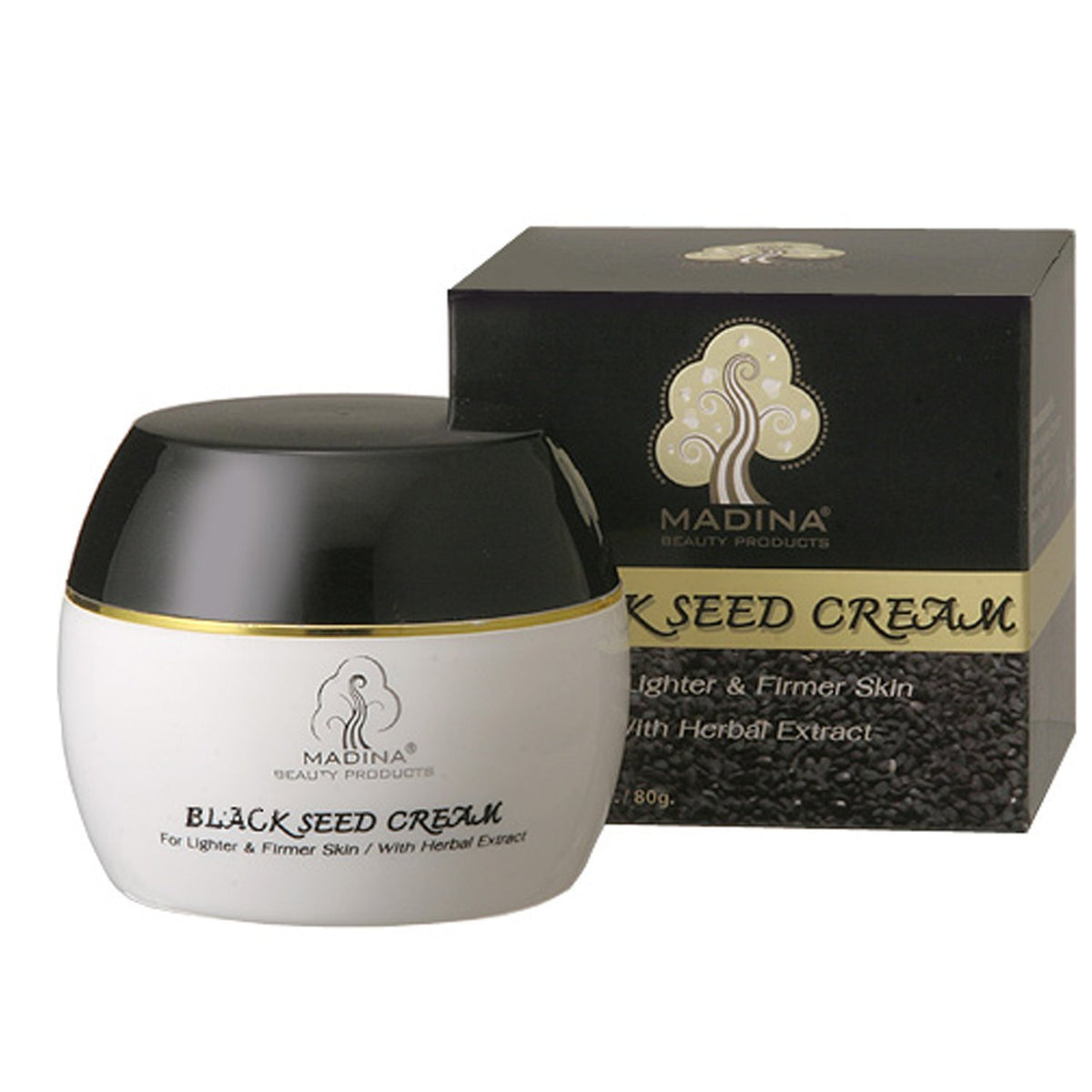 Madina crema facial de semilla negra en botella, aporta hidratación suave.