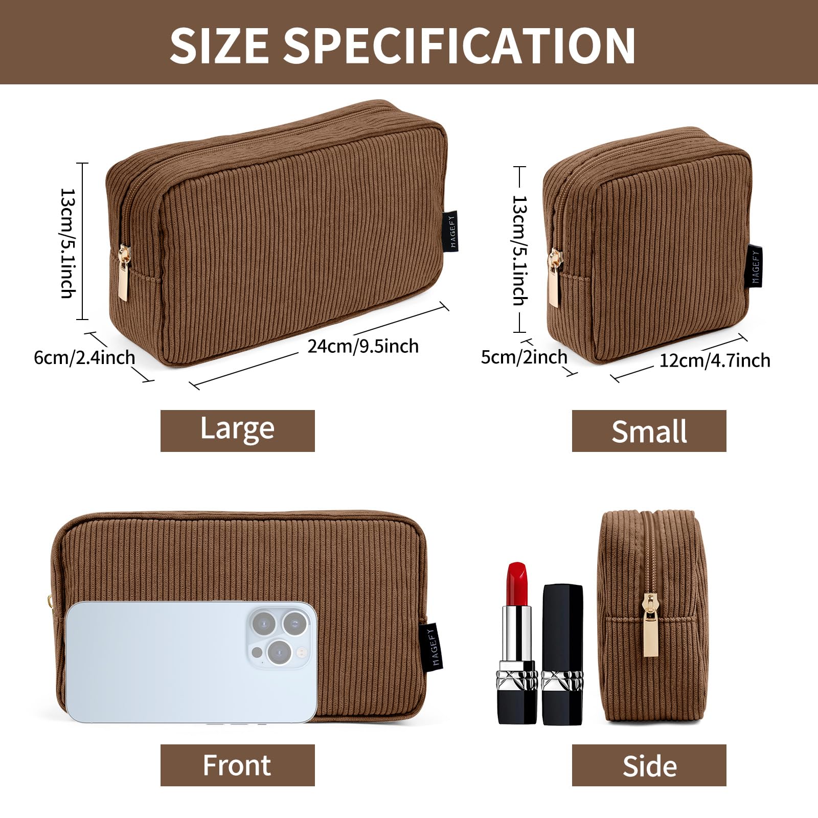 MAGEFY neceser maquillaje cubo marrón, perfecto para viajes ligeros y ordenados