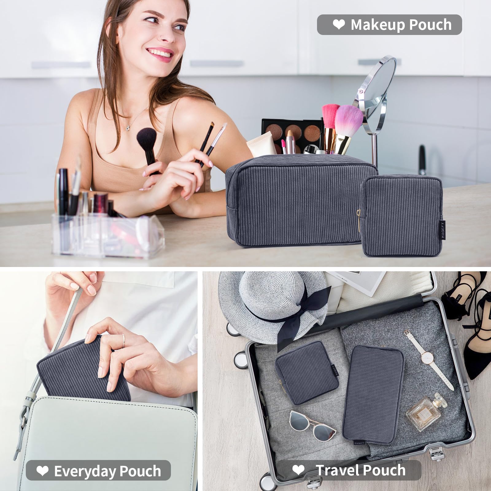 Pack de dos bolsas Magefy en pana canalé gris profundo.