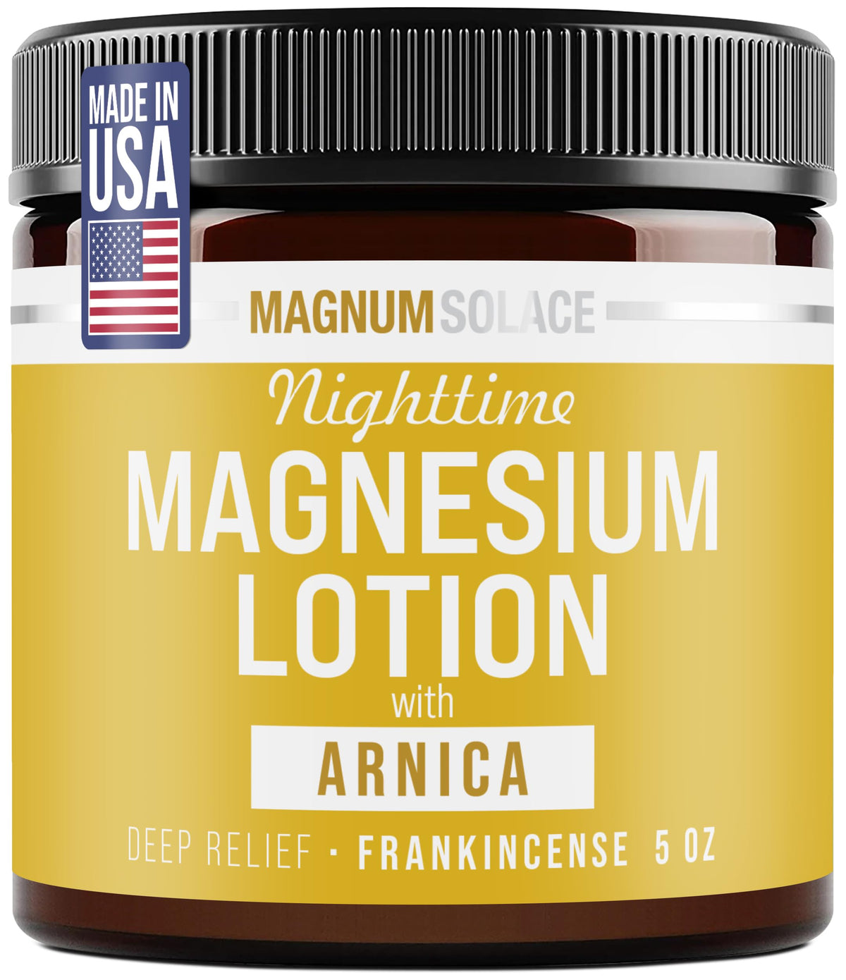 Magnum Solace loción de magnesio para la noche en botella, ideal para rutina nocturna.