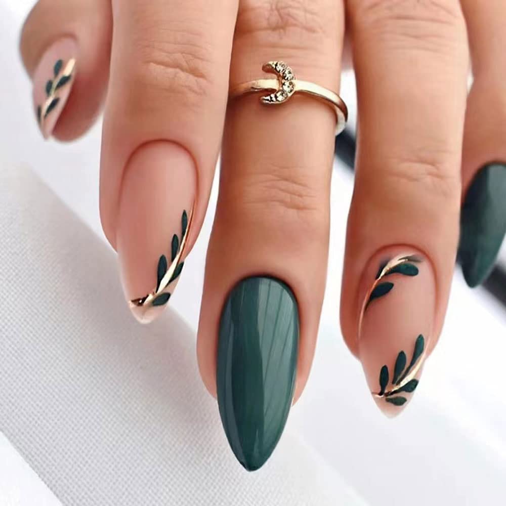 Magrace uñas postizas en forma almendra con puntas francesas para un look elegante