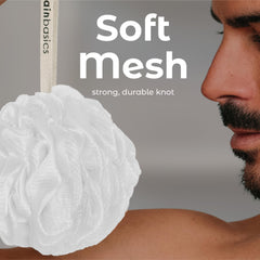 MainBasics lufa ducha nudo-resistente, duradera para uso diario.
