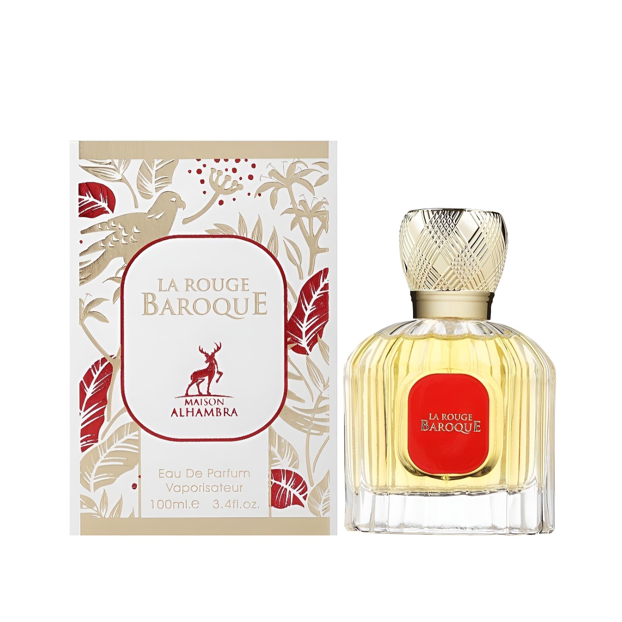 Maison Alhambra La Rouge Barroco, enfoque en notas dulces para uso diario.