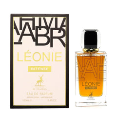 Maison Alhambra Leonie Intense: empaque elegante que sugiere presencia distinguida en la noche.