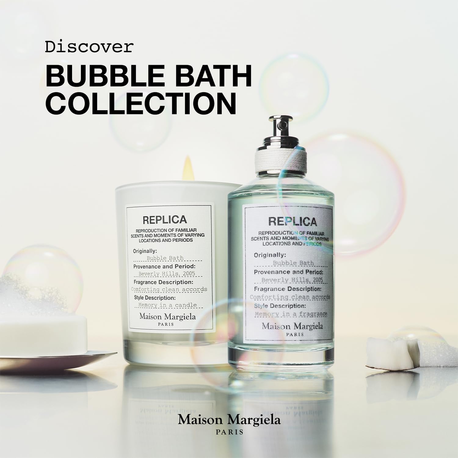 Maison Margiela Replica Baño de Burbujas almizcle blanco cierra con suavidad.