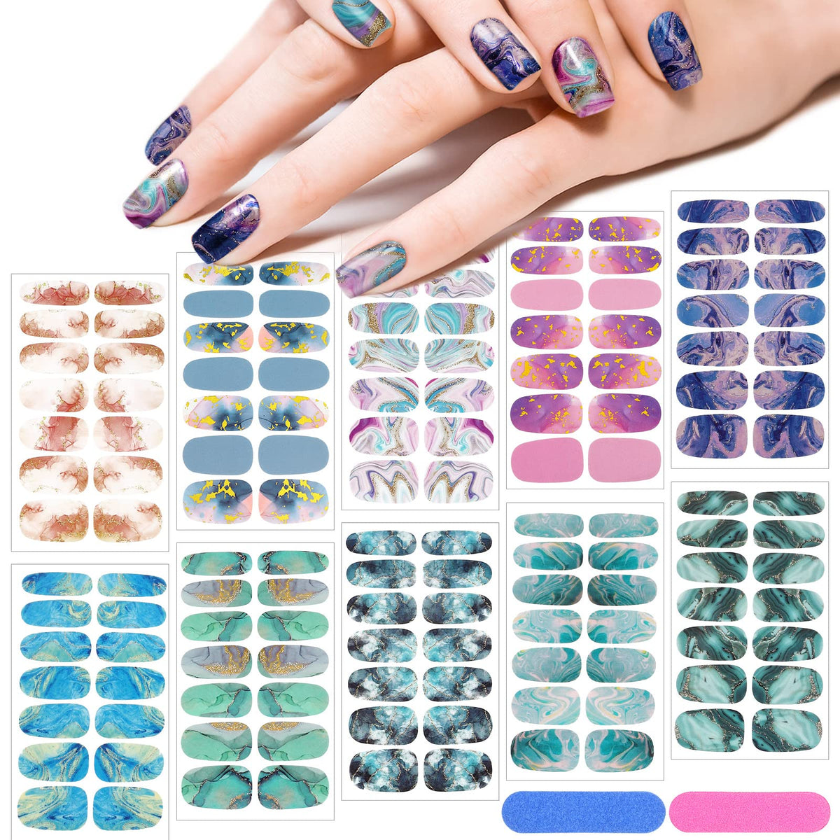 Maitys pegatinas de uñas marmol en 10 láminas para look elegante.