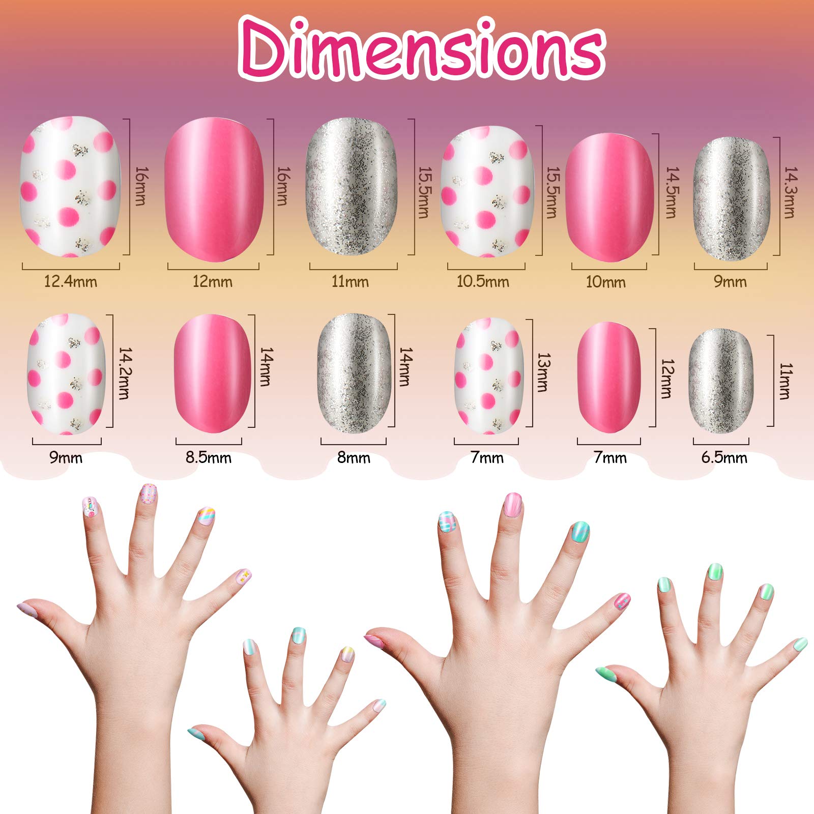 Maitys uñas postizas niñas patrones florales, promueven juego creativo seguro.