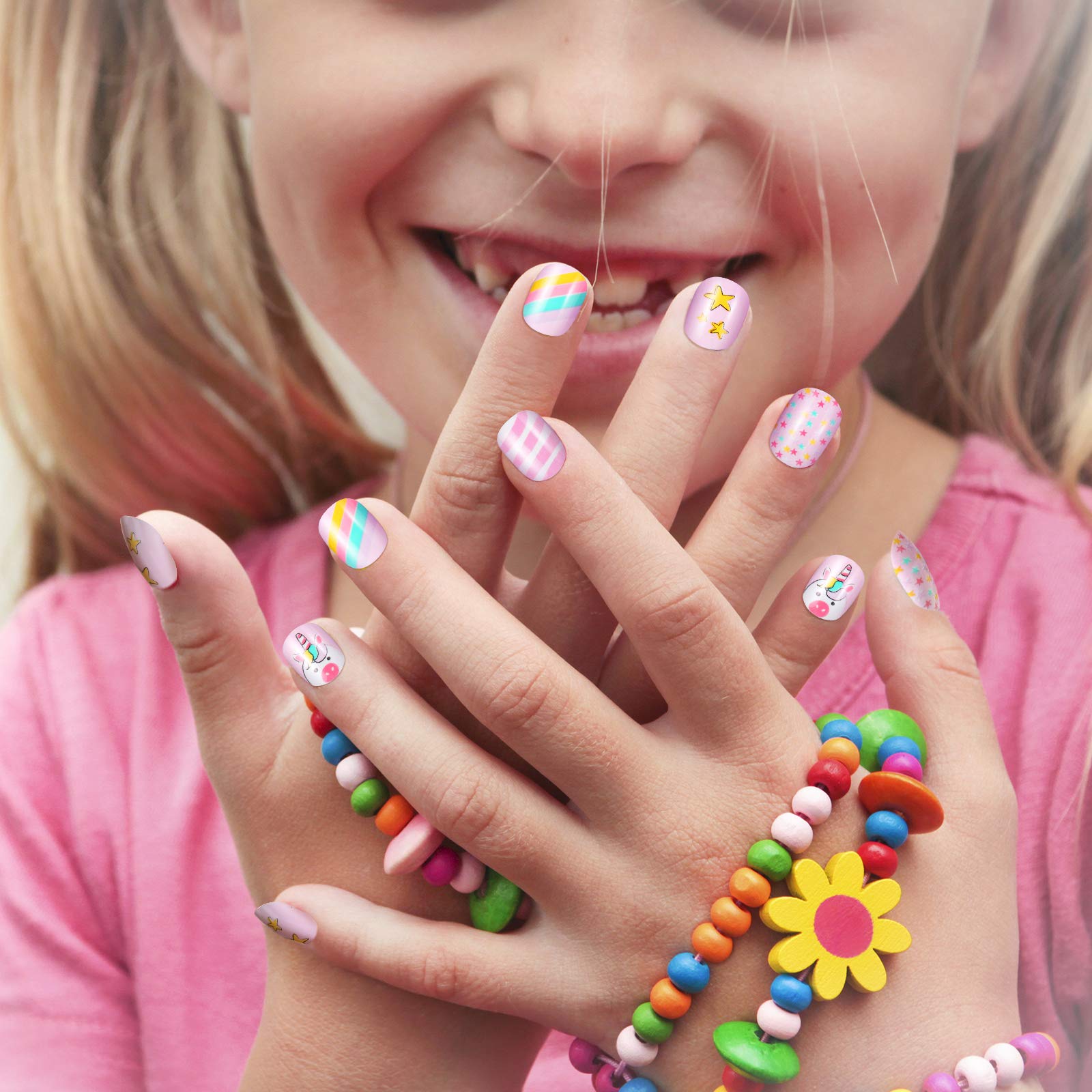 Maitys uñas postizas niñas estrellas brillo, facilita decoraciones rápidas.