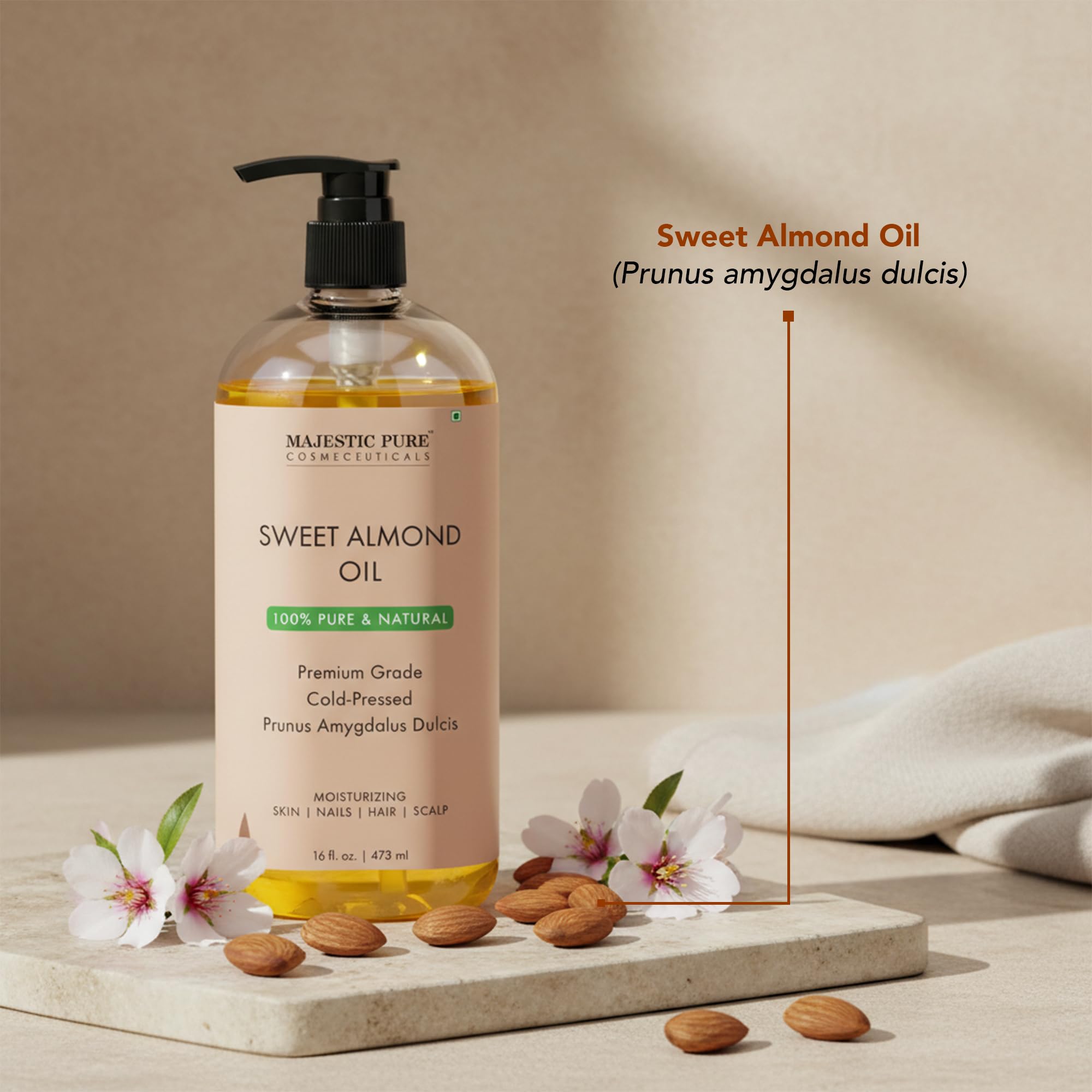 Majestic Pure Aceite de Almendra Dulce para cabello, ayuda a nutrir y fortalecer.