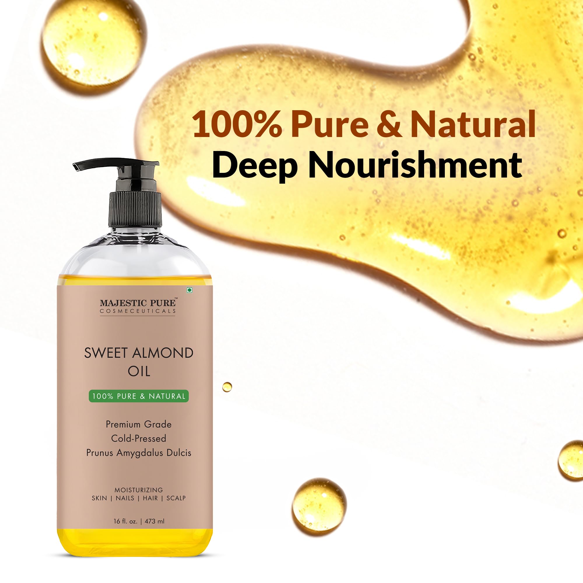 Majestic Pure Aceite de Almendra Dulce, fruto natural para enriquecimiento capilar.