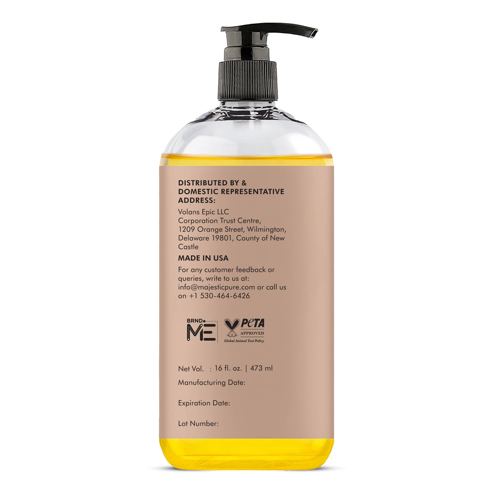 Majestic Pure Aceite de Almendra Dulce para piel, hidratación suave y brillo natural.