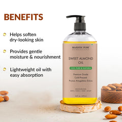 Majestic Pure Aceite de Almendra Dulce, textura ligera para absorción rápida en piel.