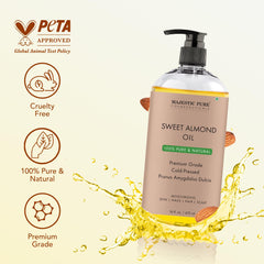 Majestic Pure Aceite de Almendra Dulce vertido, fácil de aplicar para masaje facial.