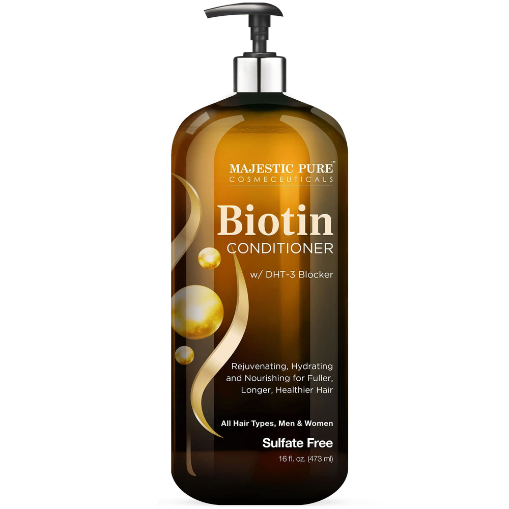 Majestic Pure Biotin Conditioner, botella, facilita peinar y aporta volumen.