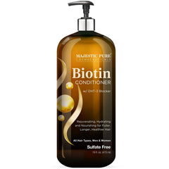 Majestic Pure Biotin Conditioner, botella, facilita peinar y aporta volumen.