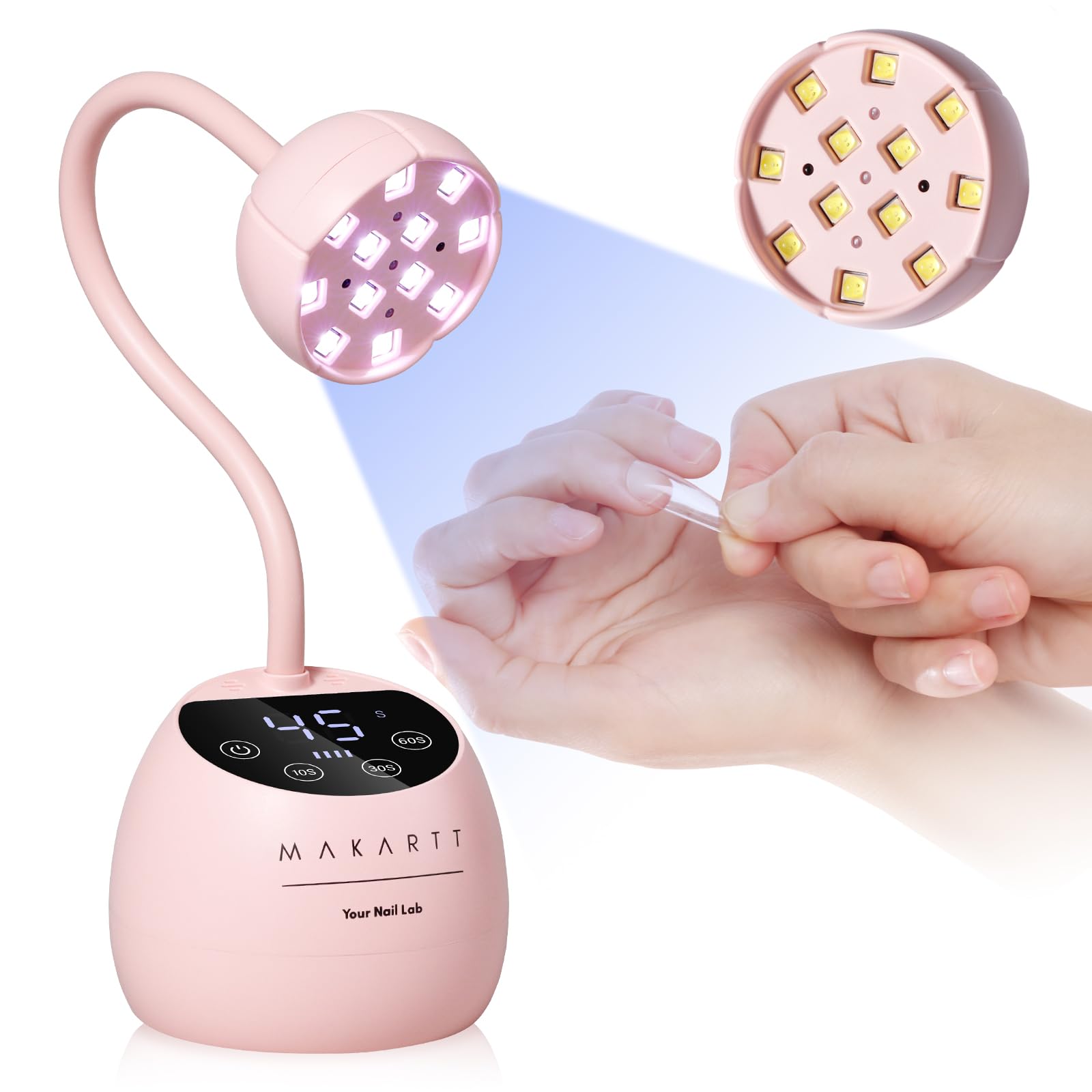 Makartt lámpara UV LED para uñas compacta, ideal para uso en casa con secado rápido.