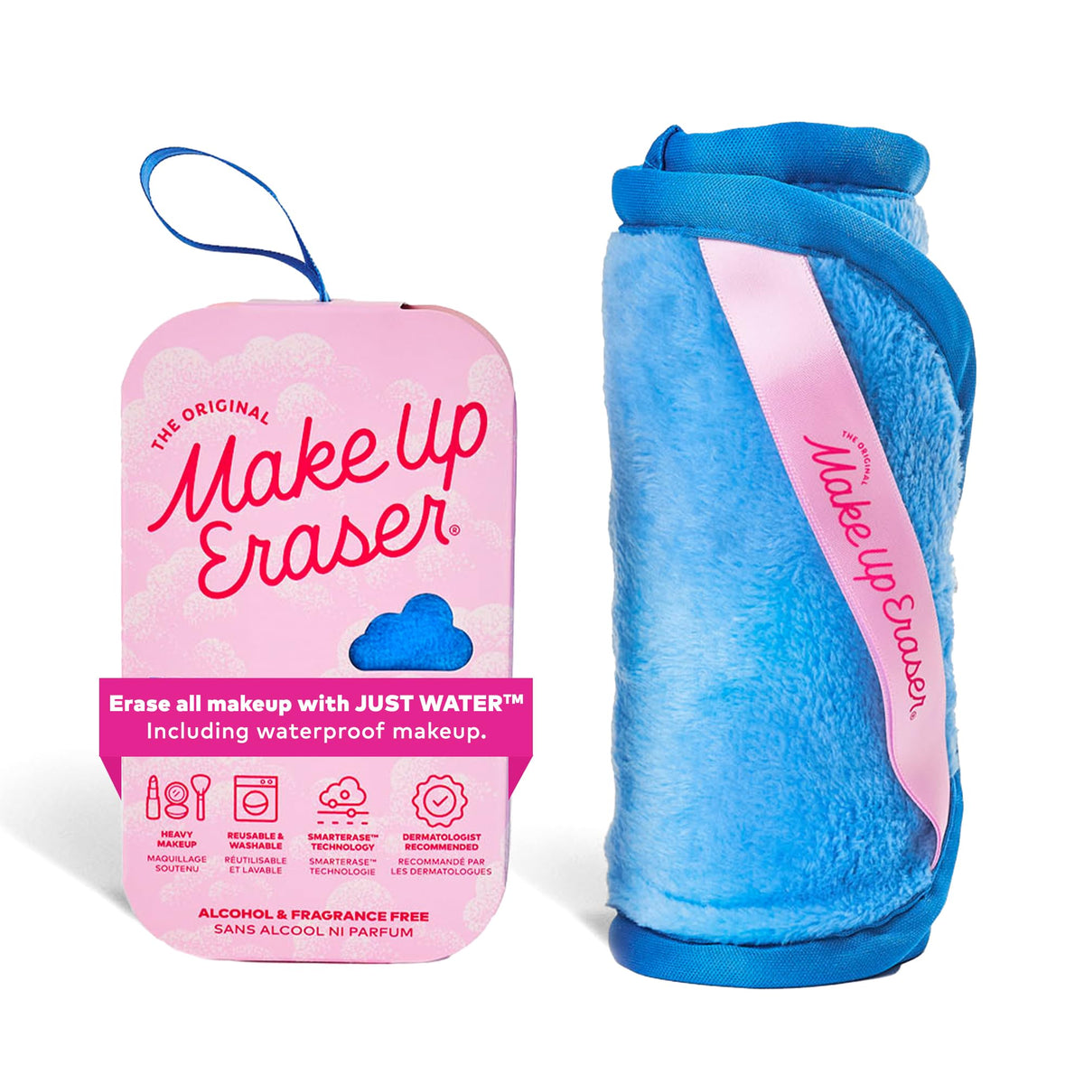 MakeUp Eraser Pro Original botella Berry Azul para desmaquillar con agua.