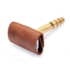 MAKYN funda protector cabezal para afeitado en cuero cognac con doble filo